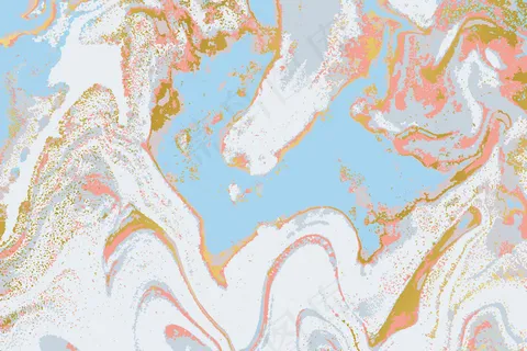 蓝色和粉色大理石图案。抽象的金色背景。 蓝色和粉色大理石图案。抽象的金色背景。