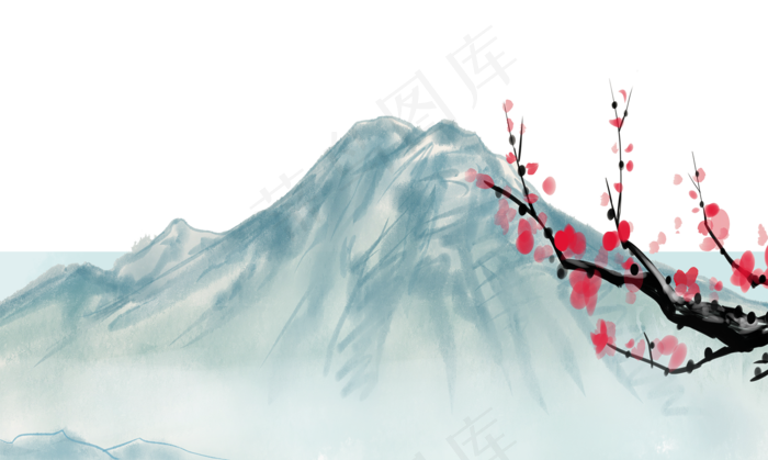 中国风水墨山简约大气简洁梅花(1800X1077(DPI:300))psd模版下载