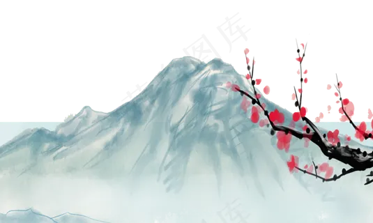 中国风水墨山简约大气简洁梅花