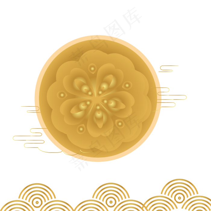 中秋节金色月饼和云纹(3000*3000px 300 dpi )ai矢量模版下载