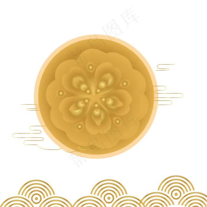 中秋节金色月饼和云纹(3000*3000px 300 dpi )ai矢量模版下载