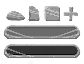 一组游戏ui摇滚按钮和图标元素