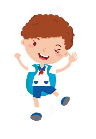 背着书包去学校的小男孩