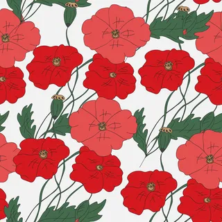 彩色手绘罂粟花无缝图案