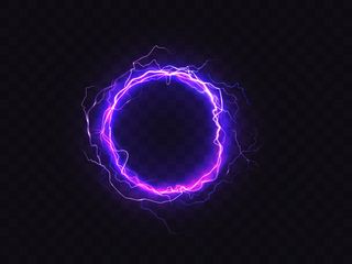 在黑暗的背景上孤立的紫色的闪光圈。