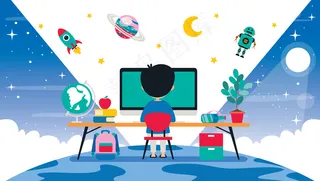 计算机技术用于教育和商业的概念