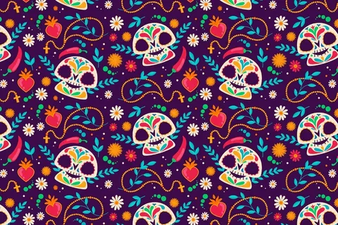 手绘dia de muertos图案
