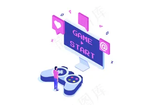 电子竞技或赛博竞技电脑游戏等轴测概念。