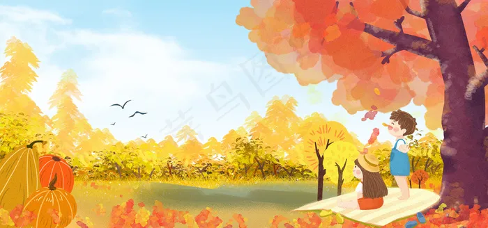 卡通立秋小清新banner图(1920*900px 	       )psd模版下载