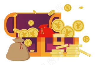 矢量扁平风金币宝箱