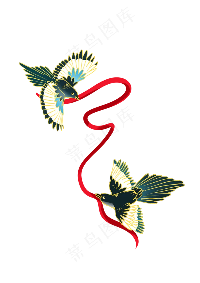 牵红绳喜鹊(2480X3508(DPI:299))psd模版下载