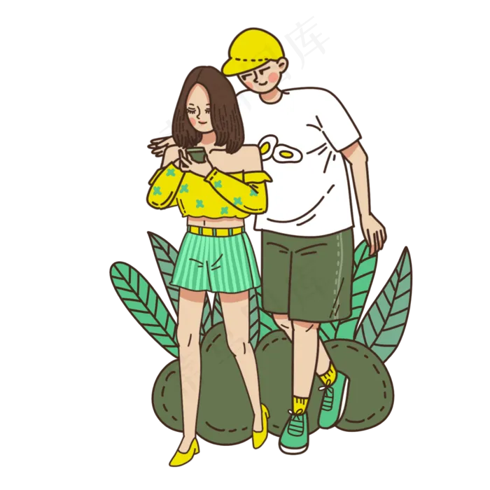 情人节七夕节卡通情侣(2362X2362(DPI:299))psd模版下载