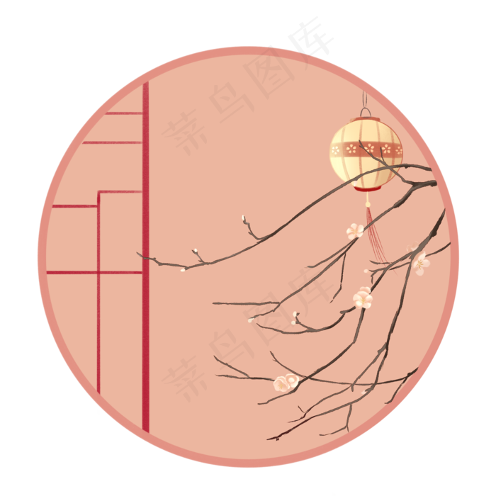 新年国风梅灯笼边框(2050X2050(DPI:299))psd模版下载