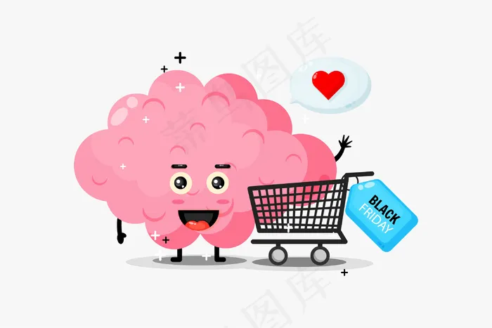 可爱的大脑吉祥物在黑色星期五购物eps,ai矢量模版下载