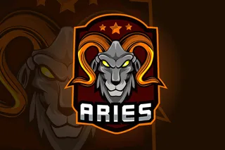 白羊座山羊吉祥物体育和e体育标志隔离在黑暗的背景