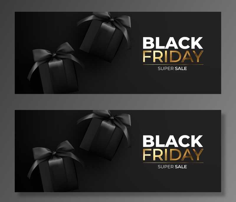 黑色星期五横幅banner与现实的黑色礼物