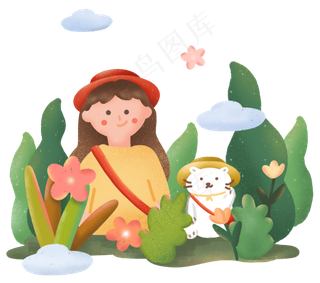 国庆节秋游旅行女孩与猫咪