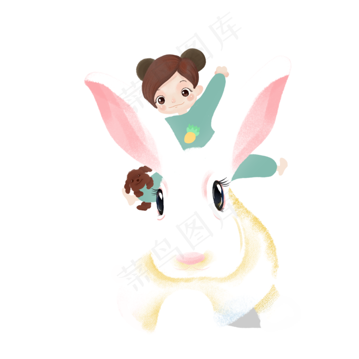 中秋骑兔子的小女孩