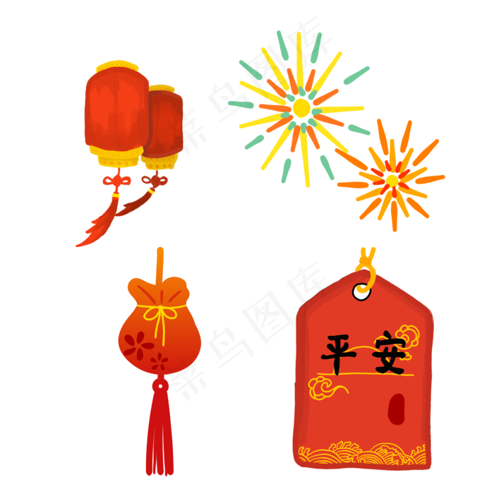 新年灯笼烟花福袋贴纸