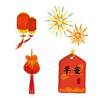 新年灯笼烟花福袋贴纸