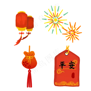 新年灯笼烟花福袋贴纸