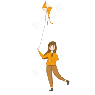 卡通手绘秋天秋分小女生放风筝插