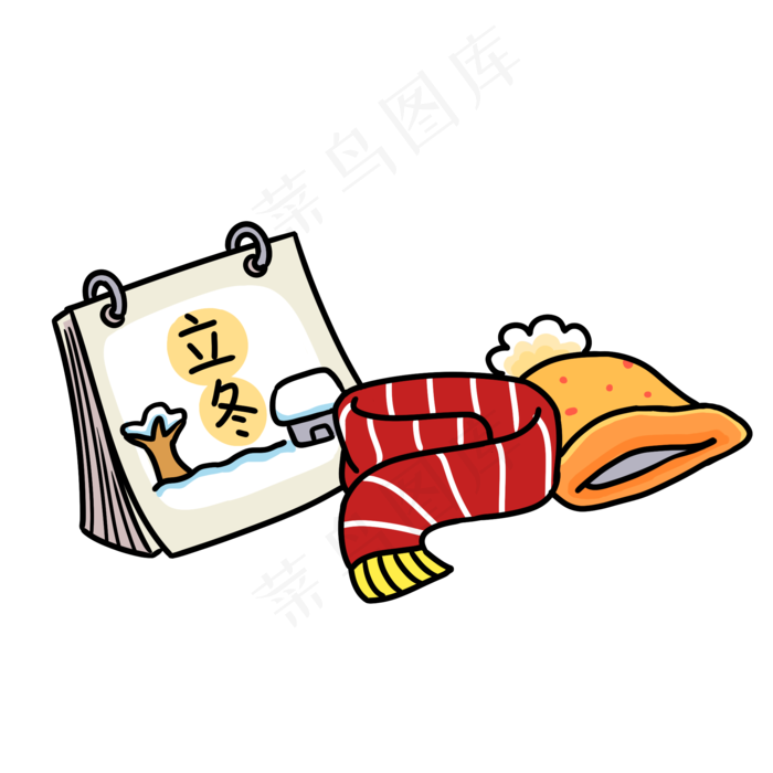 手绘冬季用品围巾棉帽插画