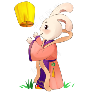 中秋节可爱玉兔拟人放孔明灯PN