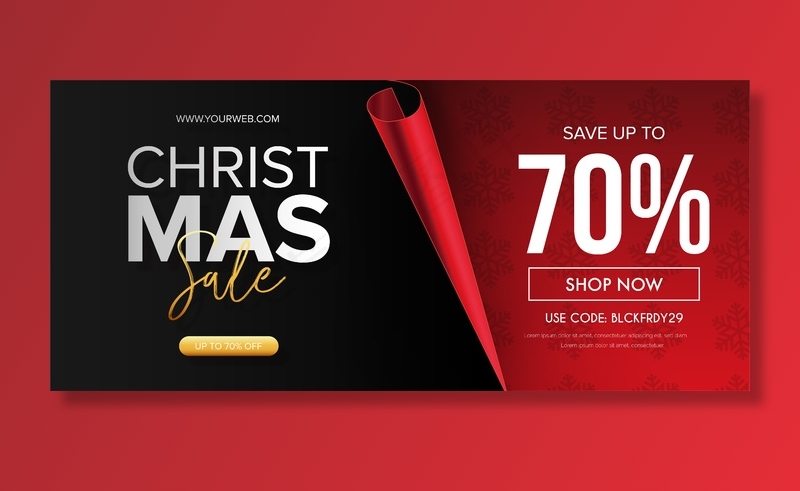 带有红页的逼真圣诞销售横幅banner