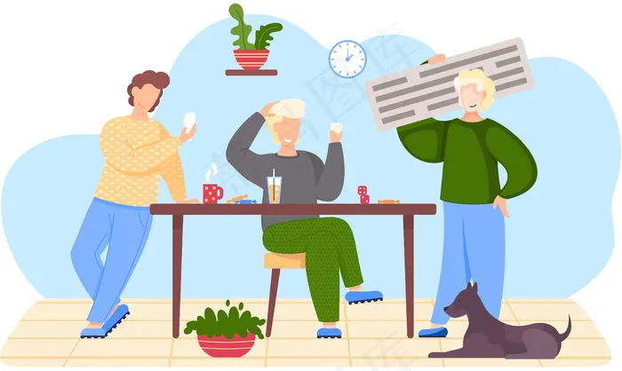 坐在桌边玩牌的朋友eps,ai矢量模版下载