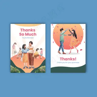 卡片模板与天堂爱情概念设计水彩插画