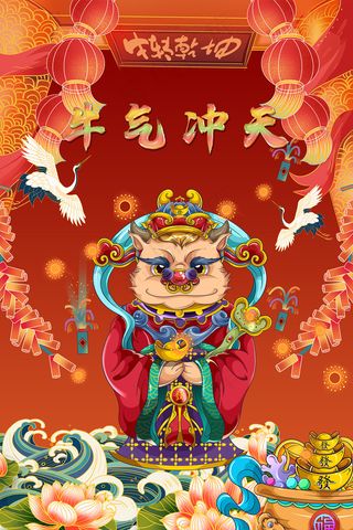 国潮风扭转乾坤牛年宣传海报