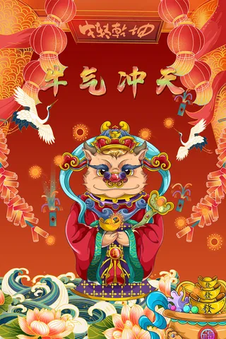 国潮风扭转乾坤牛年宣传海报