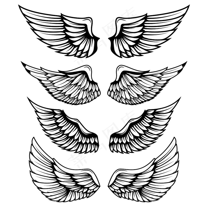 白色背景的复古翅膀。标志，标签，徽章，标志，商标的要素。