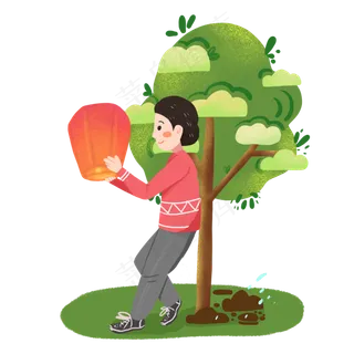 中秋节男孩放孔明灯素材