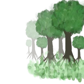 树林矢量卡通手绘水彩