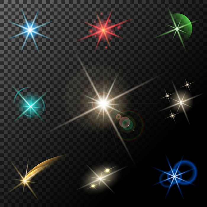 矢量发光的灯光，星星和闪耀的透明背景eps,ai矢量模版下载