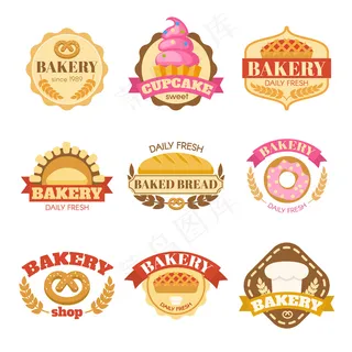 面包店彩色平面标志