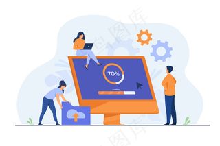 微型编程人员升级计算机隔离平面插图操作系统。