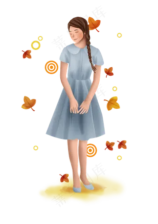 立秋秋天枫叶和女孩