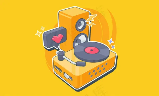乙烯基播放器,带有一张乙烯基唱片,采用波普艺术dj插画风格 乙烯基播放器,带有一张乙烯基唱片,采用波普艺术dj插画风格