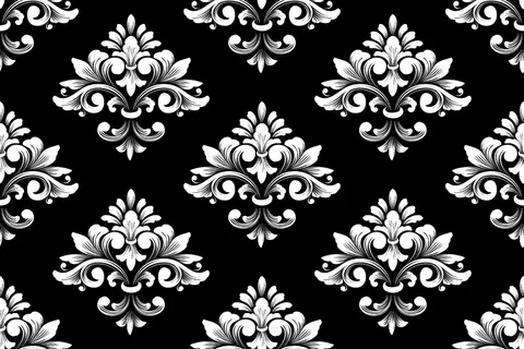 矢量锦缎无缝图案背景。古典奢华老式锦缎装饰，皇家维多利亚时代无缝纹理壁纸，纺织品，包装。精美的巴洛克花卉模板。