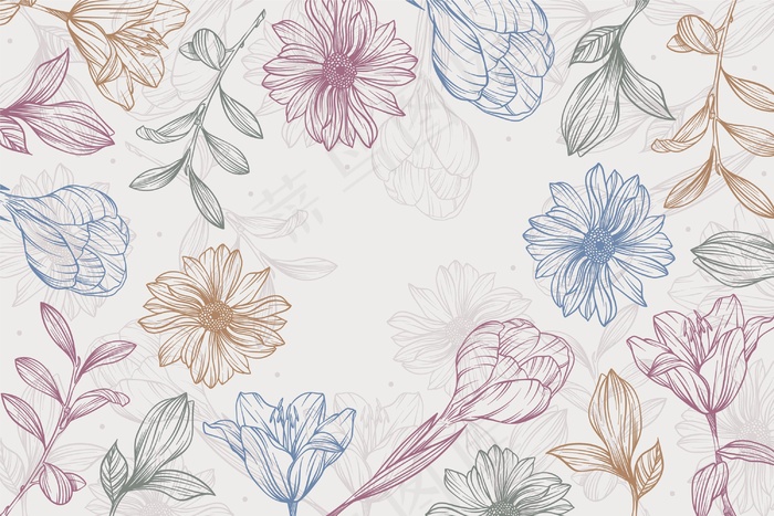 手绘线性雕刻花卉背景
