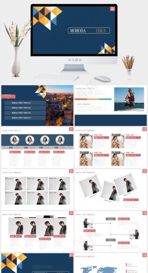 蓝色简洁PPT模板预览图