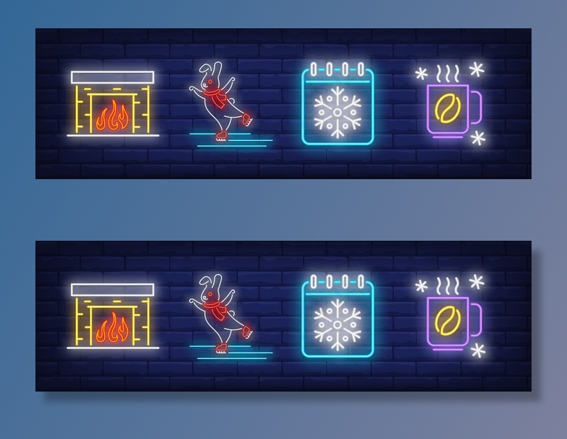 霓虹灯风格的冬季符号