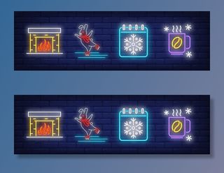 霓虹灯风格的冬季符号