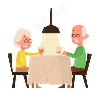 卡通手绘重阳节老人晚餐