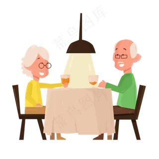 卡通手绘重阳节老人晚餐