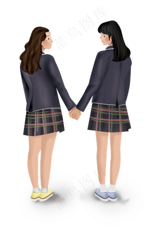手绘校园高中生素材