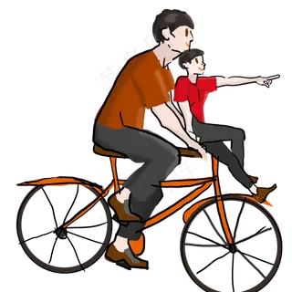 父亲节，爸爸骑自行车载孩子免抠
